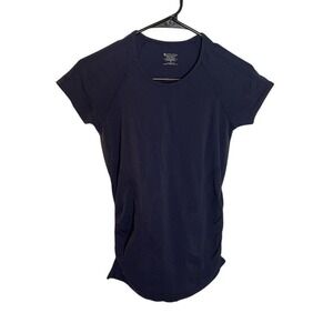 Athleta Wm Small Navy Blue Short Sleeve Athletic Top Ruched Athleisure Minimal